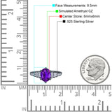 Vintage Style Oval Bridal Wedding Engagement Ring Baguette Simulated Cubic Zirconia 925 Sterling Silver