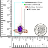Two Piece Vintage Style Art Deco Wedding Bridal Set Ring Band Oval Simulated Cubic Zirconia 925 Sterling Silver