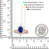 Two Piece Vintage Style Art Deco Wedding Bridal Set Ring Band Oval Simulated Cubic Zirconia 925 Sterling Silver