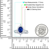 Two Piece Vintage Style Art Deco Wedding Bridal Set Ring Band Oval Simulated Cubic Zirconia 925 Sterling Silver