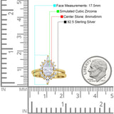 Two Piece Vintage Style Art Deco Wedding Bridal Set Ring Band Oval Simulated Cubic Zirconia 925 Sterling Silver