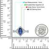 Art Deco Bridal Wedding Engagement Ring Marquise Round Simulated Cubic Zirconia 925 Sterling Silver
