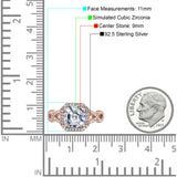 Halo Solitaire Asscher Wedding Ring Infinity Simulated Cubic Zirconia 925 Sterling Silver