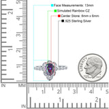 Teardrop Pear Shape Halo Engagement Ring Simulated Cubic Zirconia 925 Sterling Silver