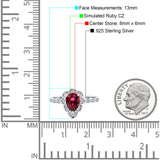 Teardrop Pear Shape Halo Engagement Ring Simulated Cubic Zirconia 925 Sterling Silver