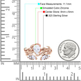 Art Deco Teardrop Pear Leaf Design Wedding Two Piece Ring Simulated Cubic Zirconia Stones 925 Sterling Silver