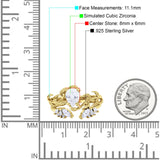 Art Deco Teardrop Pear Leaf Design Wedding Two Piece Ring Simulated Cubic Zirconia Stones 925 Sterling Silver