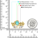 Art Deco Teardrop Pear Leaf Design Wedding Two Piece Ring Simulated Cubic Zirconia Stones 925 Sterling Silver