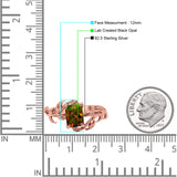 Art Deco Engagement Ring Natural Leaf Design Emerald Cut Cubic Zirconia 925 Sterling Silver