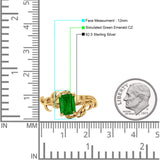 Art Deco Engagement Ring Natural Leaf Design Emerald Cut Cubic Zirconia 925 Sterling Silver