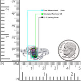 Art Deco Engagement Ring Natural Leaf Design Emerald Cut Cubic Zirconia 925 Sterling Silver