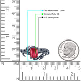 Art Deco Engagement Ring Natural Leaf Design Emerald Cut Cubic Zirconia 925 Sterling Silver