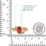 Art Deco Engagement Ring Natural Leaf Design Emerald Cut Cubic Zirconia 925 Sterling Silver