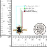 Art Deco Oval Natural Black Onyx Halo Ballerina Style Engagement Ring