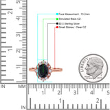 Halo Ballerina Style Oval Engagement Ring Cubic Zirconia 925 Sterling Silver