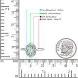 Halo Ballerina Style Oval Natural Green Amethyst Solitaire Engagement Ring