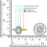 Halo Ballerina Style Oval Natural Green Amethyst Solitaire Engagement Ring