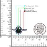 Halo Ballerina Style Oval Natural Black Onyx Solitaire Engagement Ring