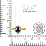 Halo Ballerina Style Oval Natural Black Onyx Solitaire Engagement Ring