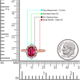 Halo Ballerina Style Oval Engagement Ring Cubic Zirconia 925 Sterling Silver