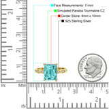 Vintage Emerald Cut Engagement Ring Simulated Cubic Zirconia 925 Sterling Silver