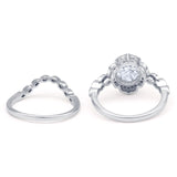 Round Floral Bridal Set Piece Vintage Style Engagement Ring Cubic Zirconia 925 Sterling Silver