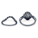 Vintage Style Round Natural Rutilated Quartz Floral Bridal Set Engagement Ring