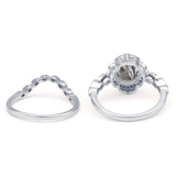 Vintage Style Round Natural Rutilated Quartz Floral Bridal Set Engagement Ring