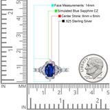 Vintage Inspired Art Deco Oval Engagement Ring Simulated Cubic Zirconia 925 Sterling Silver