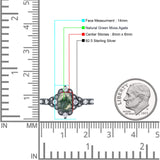 Halo Art Deco Oval Natural Green Moss Agate Engagement Ring