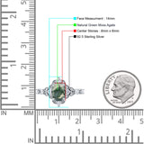 Halo Art Deco Oval Natural Green Moss Agate Engagement Ring