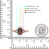 Halo Art Deco Oval Natural Chocolate Brown Smoky Quartz Engagement Ring