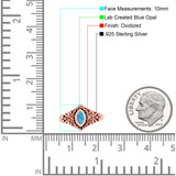 Vintage Style Marquise Lab Opal Ring Solid Oxidized 925 Sterling Silver