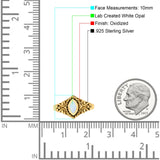 Vintage Style Marquise Lab Opal Ring Solid Oxidized 925 Sterling Silver