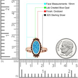 Oval Shaped Beaded Twisted Rope Oxidized Created Opal Thumb Ring 925 Sterling Silver