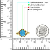 Oval Split Shank Created Opal Oxidized Ring 925 Sterling Silver