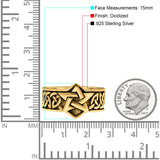 Celtic Pentagram Star Oxidized Band Solid 925 Sterling Silver Thumb Ring (15mm)