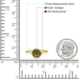 Sunflower Ring Band Band 925 Sterling Silver Oxidized Plain Ring  9mm
