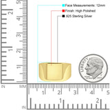 Square Signet Plain Band High Polished Solid 925 Sterling Silver Thumb Ring (12mm)
