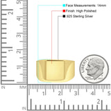 Signet Plain Band High Polished Solid 925 Sterling Silver Thumb Ring (14mm)