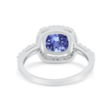 Art Deco Cushion Cut Engagement Ring Simulated Cubic Zirconia 925 Sterling Silver