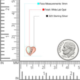 Heart Stud Earring Created Opal Solid 925 Sterling Silver (9mm)