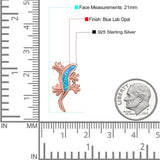 Lizard Stud Earring Created Opal Solid 925 Sterling Silver (21mm)