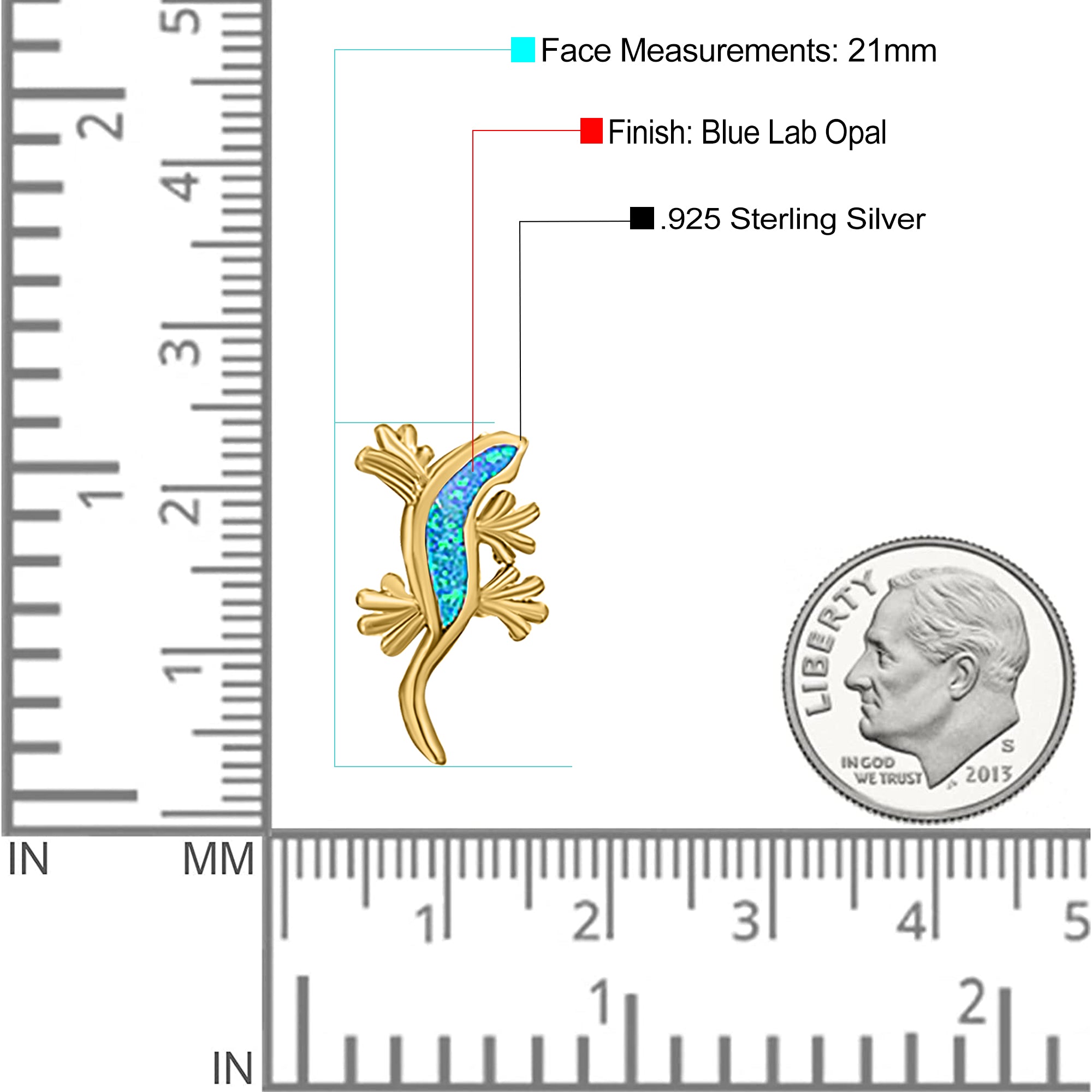 Lizard Stud Earring Created Opal Solid 925 Sterling Silver (21mm)
