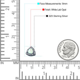 Halo Art Deco Trillion Triangle Stud Earring Created Opal Solid 925 Sterling Silver (9mm)