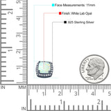 Halo Art Deco Cushion Cut Stud Earring Created Opal Solid 925 Sterling Silver (11mm)