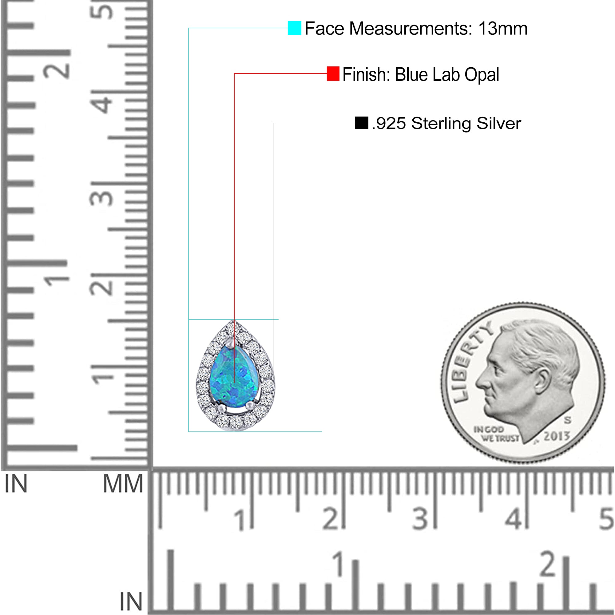 Halo Teardrop Bridal Pear Stud Earring Created Opal Solid 925 Sterling Silver (13mm)