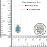 Halo Teardrop Bridal Pear Stud Earring Created Opal Solid 925 Sterling Silver (13mm)