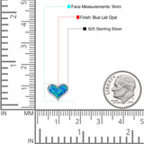 Heart Stud Earring Created Opal Solid 925 Sterling Silver (9mm)