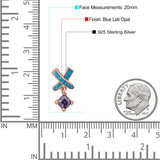 New Design Cross Stud Earring Created Opal Princess Simulated Amethyst CZ 925 Sterling Silver (20mm)